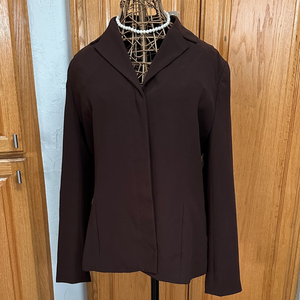 Hillard & Hanson Dark Brown Women's Blazer size 14. Hidden buttons.